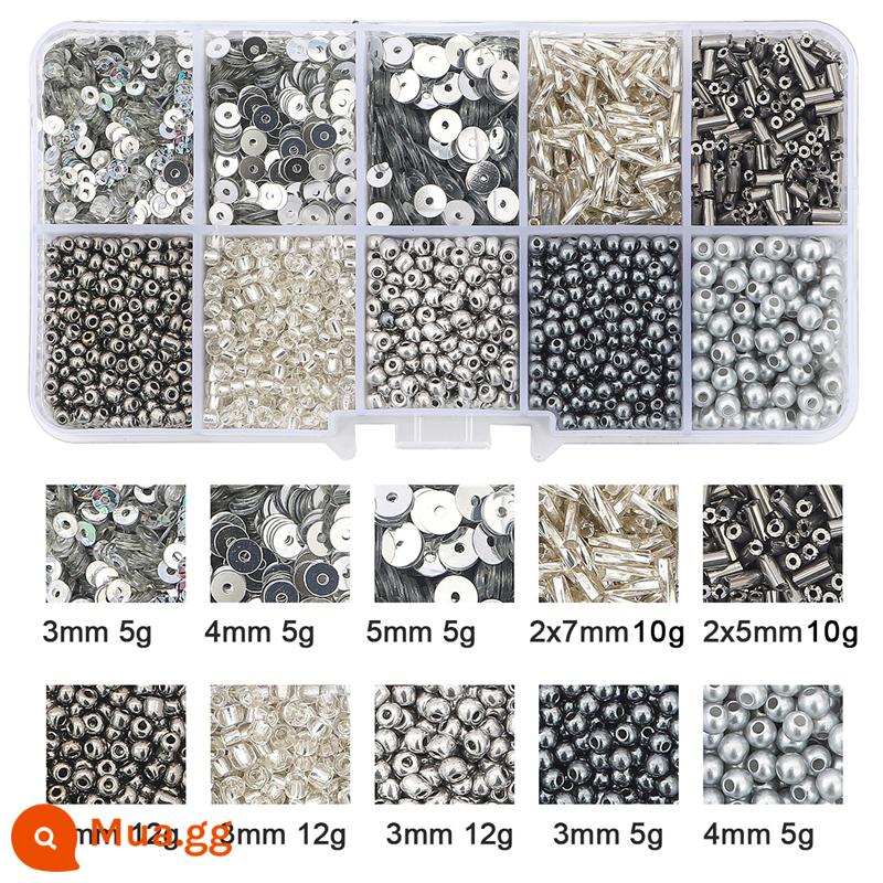 Gạo hạt sequins ngọc trai giả chất liệu túi beading handmade tự làm chất liệu làm vòng cổ tay bông tai đính cườm rời hạt - 1 hộp màu bạc