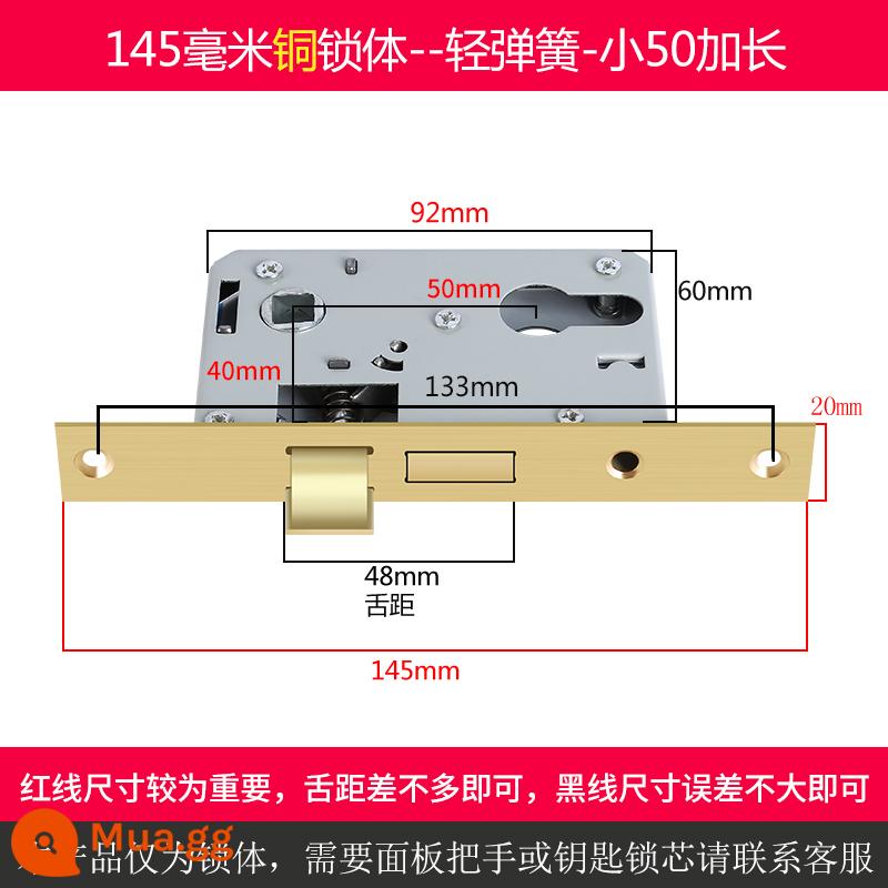 Trong nhà cửa gỗ thân khóa đa năng nhỏ 50 lớn 50 58 im lặng khóa thép không gỉ lưỡi nhà phòng ngủ lõi khóa phụ kiện - Thân khóa đồng 145mm (chiều dài thân khóa 92)