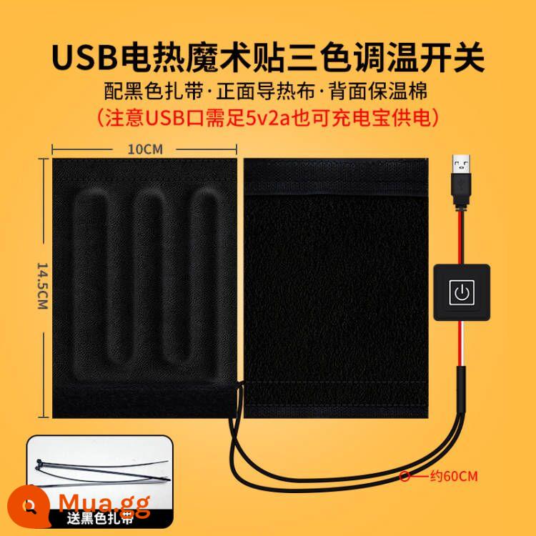 Pin điện sưởi ấm ô tô bộ tay cầm đầu máy usb tấm tự sưởi giữ ấm chống lạnh điện sưởi ấm nam nữ đi xe mùa đông - Vải nhiệt USB Velcro cotton màu đen có công tắc nhiệt độ ba màu