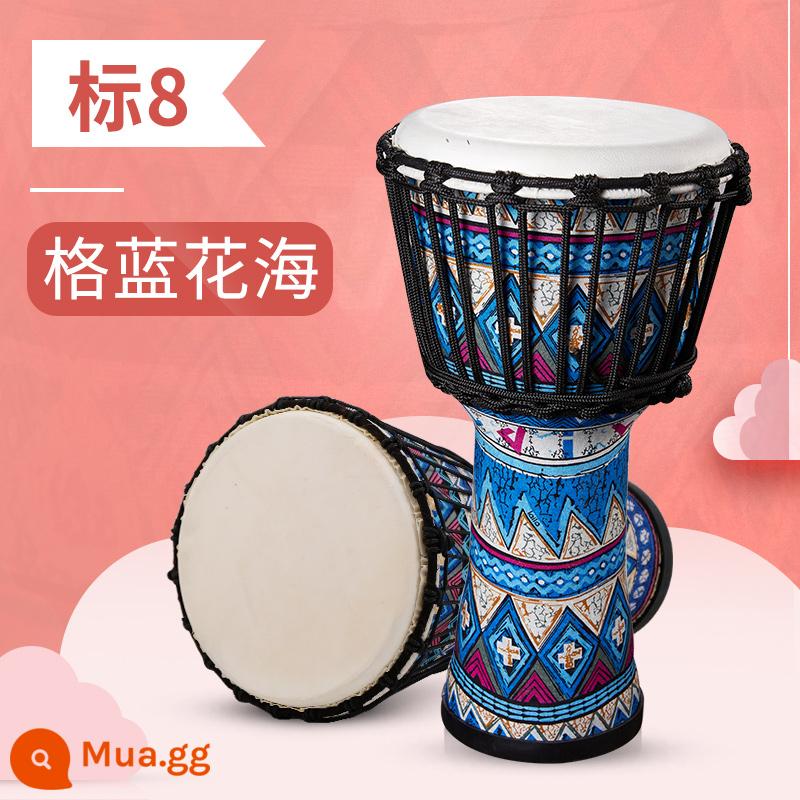 Thung lũng phía trước trống Châu Phi 8 inch dành cho trẻ em nữ mẫu giáo tambourine dành cho người mới bắt đầu nhạc cụ di động nhẹ tiêu chuẩn 8,5/10 inch - [Biển Hoa Xanh] Thưởng tiêu chuẩn 8+