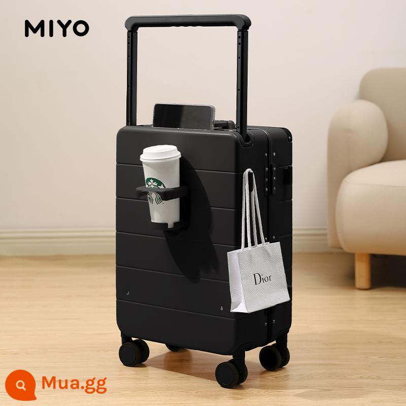 Vali xe đẩy MIYO rộng vali nữ 2022 mới vali da mật khẩu lên máy bay vali bé trai 24 inch - Mẫu khung nhôm đen huyền bí [Giá đỡ cốc nước + Móc chịu lực]