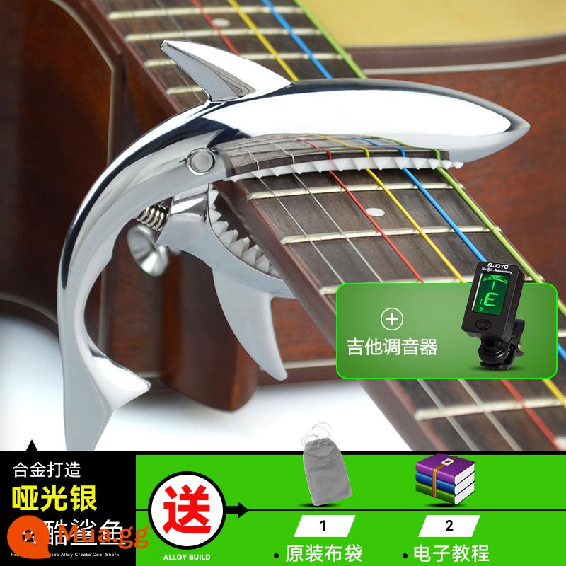 Đàn guitar dân gian chuyển vị clip đàn guitar điện gỗ phụ kiện biến âm thanh clip cá mập phổ kim loại cá tính sáng tạo bắt sóng - Bạc sáng + túi + bộ chỉnh