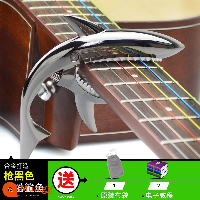 Đàn guitar dân gian chuyển vị clip đàn guitar điện gỗ phụ kiện biến âm thanh clip cá mập phổ kim loại cá tính sáng tạo bắt sóng - Súng đen + túi vải