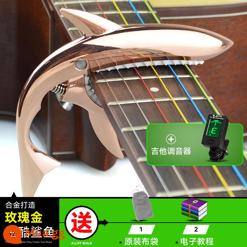 Đàn guitar dân gian chuyển vị clip đàn guitar điện gỗ phụ kiện biến âm thanh clip cá mập phổ kim loại cá tính sáng tạo bắt sóng - Vàng hồng + túi + bộ chỉnh