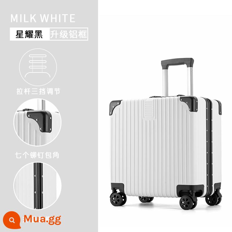 Hành Lý Nữ Nhỏ Ins 18 Inch Lưới Đèn Đỏ Mật Khẩu Xe Đẩy Trường Hợp 20 Sinh Viên Nội Trú Vali Da Nam - Model khung nhôm nâng cấp màu trắng sữa (có thể lên ván)