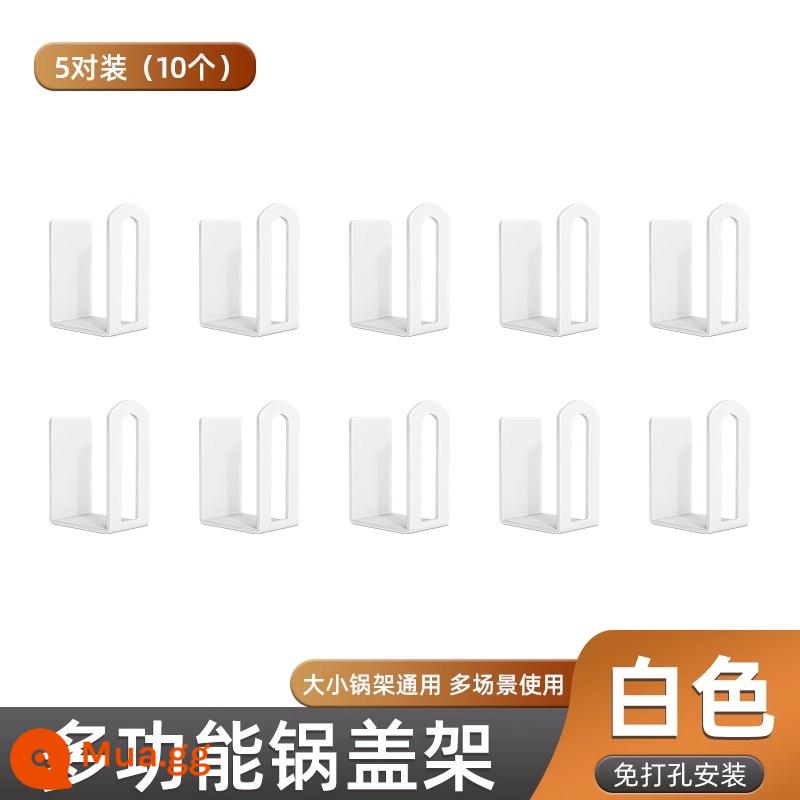 Giá đỡ nắp nồi, giá đựng đồ nhà bếp treo tường không đục lỗ, giá đựng đồ tạo tác treo tường thớt giá đặt thớt - [Chất lượng xuất khẩu] Thép carbon đặc dày [Gói 5 đôi] Trắng