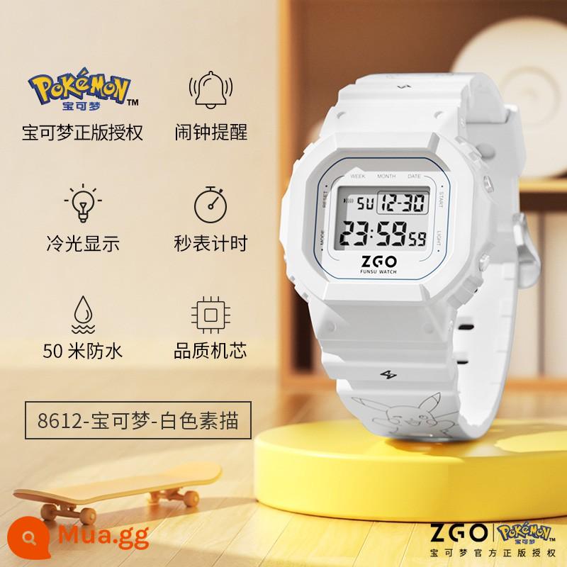 Đồng hồ điện tử Sanrio HelloKitty nữ trẻ em nữ tiểu học nữ nữ THCS Hello - [Pokémon đích thực] Pikachu-Sketch White