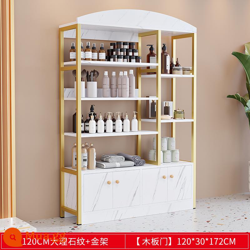 Tủ trưng bày mỹ phẩm thẩm mỹ viện chăm sóc da kệ trưng bày shop tủ kệ trưng bày sản phẩm kệ kệ shop mẹ và bé - Khung vàng trắng ấm áp cẩm thạch 120cm