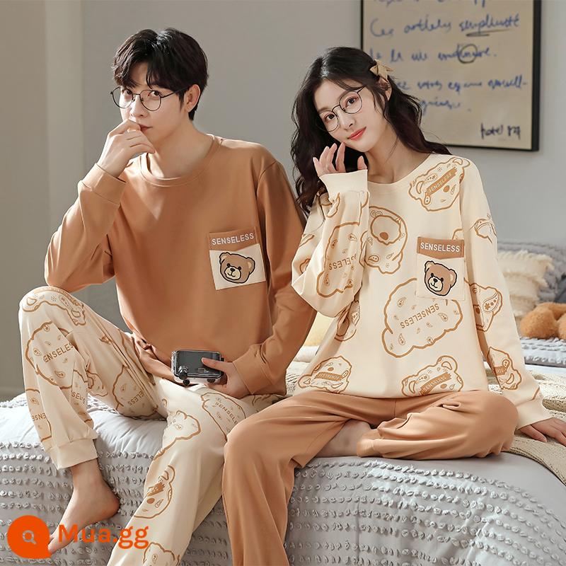 Bộ đồ ngủ cặp đôi mùa xuân và mùa thu áo chui đầu dài tay bằng cotton nguyên chất có thể mặc bên ngoài cho nam và nữ quần áo ở nhà hoạt hình cotton thu đông dễ thương - Cặp đôi KL2209