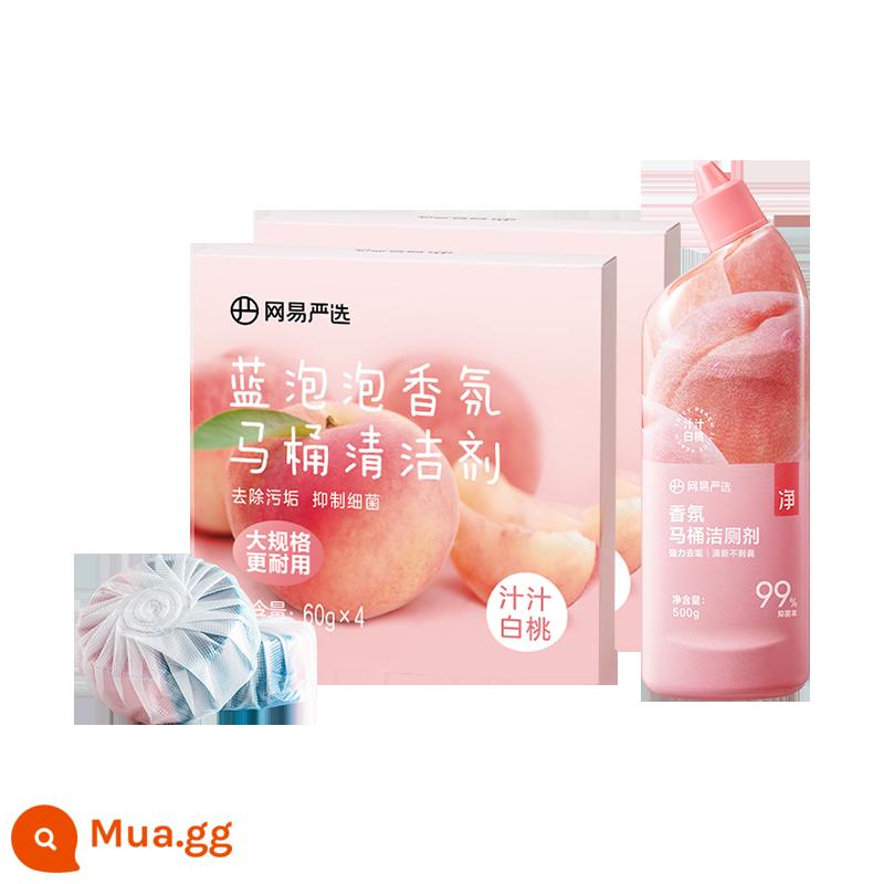 Chất tẩy rửa nhà vệ sinh bong bóng xanh Netease Yanxuan tẩy cặn và khử mùi để lại hương thơm làm sạch nhà vệ sinh Lingjie vật phẩm khử mùi nhà vệ sinh kho báu - Nước tẩy bồn cầu đào trắng*1+Bong bóng xanh 60g*8