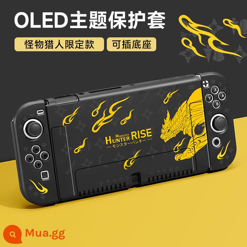 Nintendo Switch Bảo vệ NS NS Shell Switcholed Protective Shell Silicone có thể chèn miếng dán Siwch hai cơ sở tay cầm mềm tay Túi lưu trữ máy chủ mềm - Vỏ mềm chủ đề OLED [Monster Hunter] đi kèm phim + nắp + chân đế