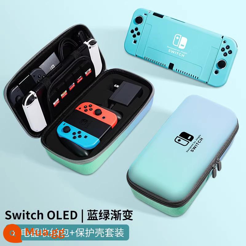 Túi lưu trữ Nintendo Switch Vỏ bảo vệ switcholed vỏ ns có thể được lắp đế sạc phụ kiện túi cứng Bộ điều khiển trò chơi switchlite hộp cassette xách tay tay cầm máy chủ dung lượng lớn - Bộ OLED [túi đựng gradient màu xanh lam nhạt và xanh lục + vỏ cùng kiểu dáng] đi kèm phim + nắp