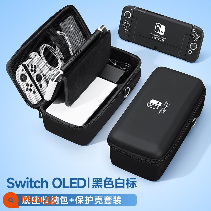 Túi lưu trữ Nintendo Switch Vỏ bảo vệ switcholed vỏ ns có thể được lắp đế sạc phụ kiện túi cứng Bộ điều khiển trò chơi switchlite hộp cassette xách tay tay cầm máy chủ dung lượng lớn - Bộ OLED [nhãn trắng đen √ túi đựng + hộp đựng cùng kiểu] miễn phí phim + nắp