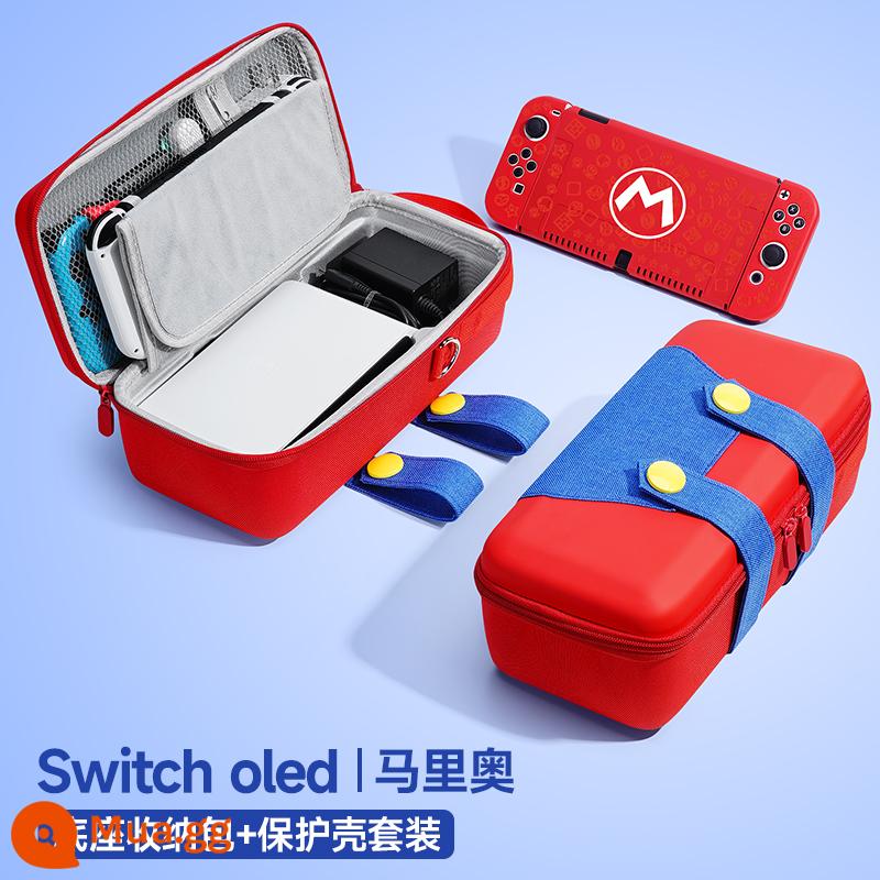 Túi lưu trữ Nintendo Switch Vỏ bảo vệ switcholed vỏ ns có thể được lắp đế sạc phụ kiện túi cứng Bộ điều khiển trò chơi switchlite hộp cassette xách tay tay cầm máy chủ dung lượng lớn - Bộ OLED [Túi đựng Mario √ + vỏ cùng kiểu dáng] đi kèm phim + nắp