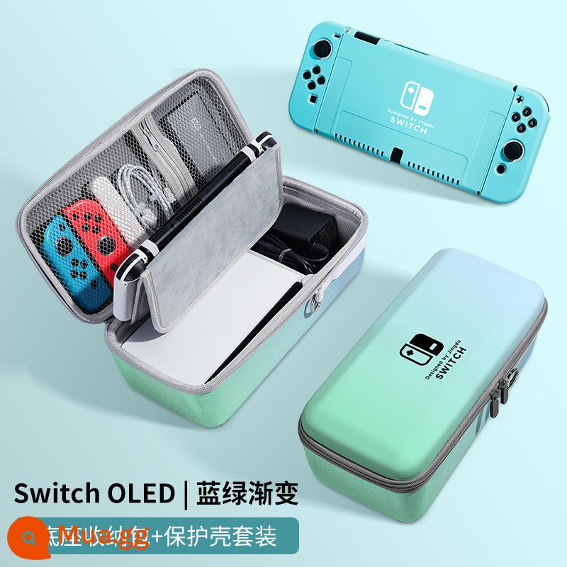 Túi lưu trữ Nintendo Switch Vỏ bảo vệ switcholed vỏ ns có thể được lắp đế sạc phụ kiện túi cứng Bộ điều khiển trò chơi switchlite hộp cassette xách tay tay cầm máy chủ dung lượng lớn - Bộ OLED [gradient xanh nhạt và xanh lục √ túi đựng + vỏ cùng kiểu dáng] đi kèm phim + nắp