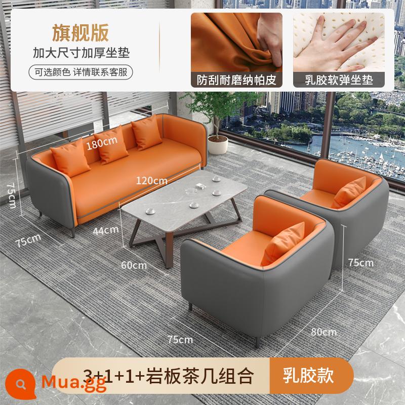 Sofa văn phòng bàn cà phê kết hợp phòng tiếp tân kinh doanh ba người đơn nhỏ đơn giản sofa văn phòng hiện đại - [Phiên bản hàng đầu*Túi ngồi được kéo dài, nâng cao và dày lên] Bàn cà phê đá phiến màu xám 3+1+1+ Da Nappa