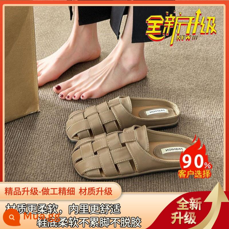 Dép công sở nữ mặc mùa hè slip on 2023 Baotou Roman nửa kéo mới Xăng đan Muller thông thường phù hợp với mọi lứa tuổi - [90% khách hàng lựa chọn] Phiên bản nâng cấp cao cấp màu nâu