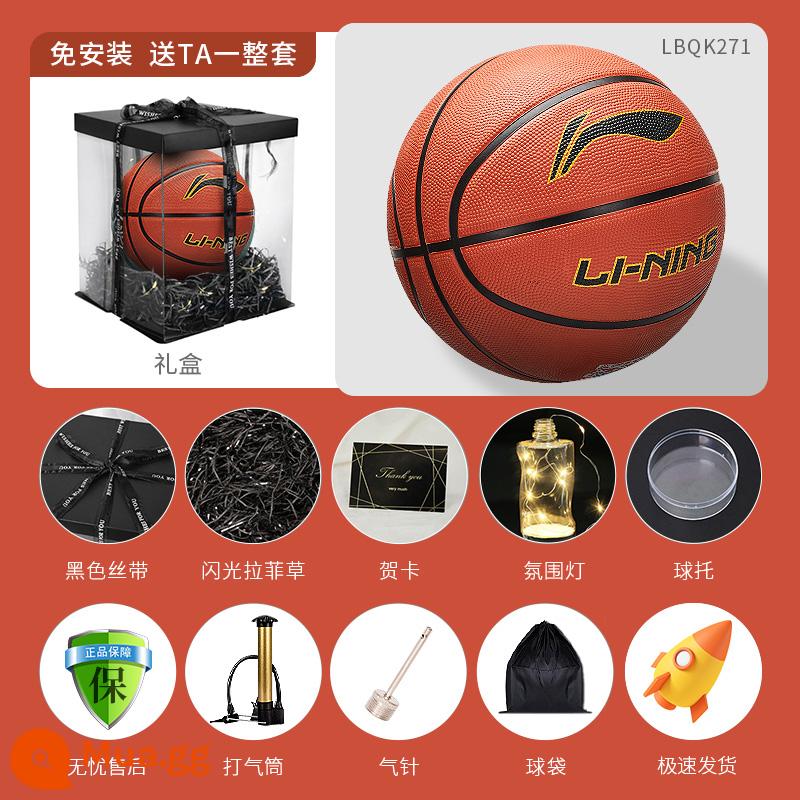 Li Ning số 7 bóng rổ CBA dành cho người lớn đặc biệt bảy chính thức cửa hàng hàng đầu chính hãng dành cho trẻ em bóng tiêu chuẩn chuyên nghiệp chịu mài mòn bóng rổ - [271/381 Cao Su Bóng Rổ Cam] Bộ Hộp Quà Mua 1 Tặng 12 Miễn Phí Vận Chuyển Nhanh