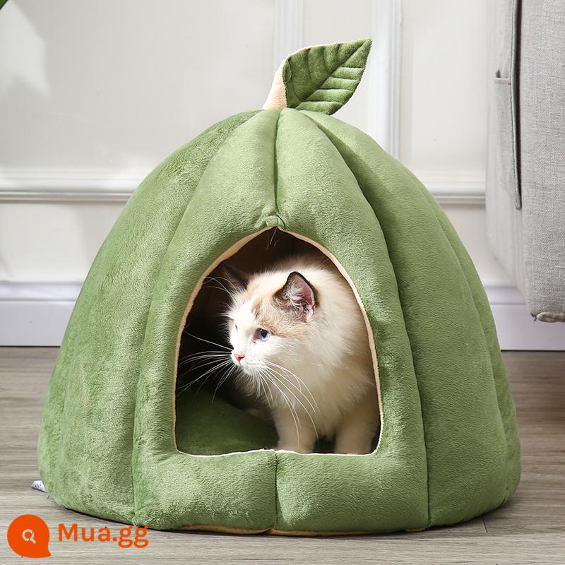 Cat's Nest Winter Mùa đông ấm áp và đóng cửa Bốn Mùa Vật cung thú cưng phổ quát Cushion Pumpkin Cat House Winter Bà House - Lá bí mèo tổ yến-xanh (bán giảm giá, chắn gió, giữ ấm)