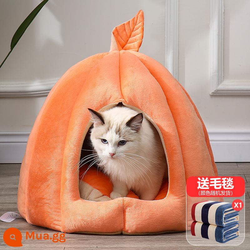 Cat's Nest Winter Mùa đông ấm áp và đóng cửa Bốn Mùa Vật cung thú cưng phổ quát Cushion Pumpkin Cat House Winter Bà House - Tổ mèo lá bí đỏ - cam + chăn 2 lớp cho thêm ấm áp