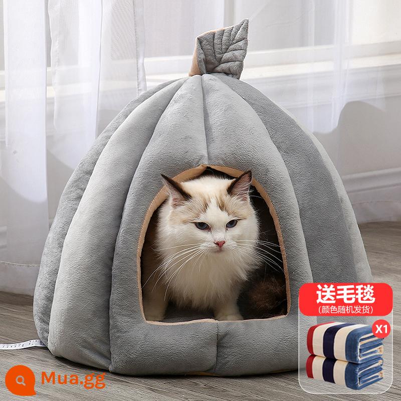 Cat's Nest Winter Mùa đông ấm áp và đóng cửa Bốn Mùa Vật cung thú cưng phổ quát Cushion Pumpkin Cat House Winter Bà House - Tổ mèo lá bí đỏ - xám + chăn 2 lớp cho thêm ấm áp