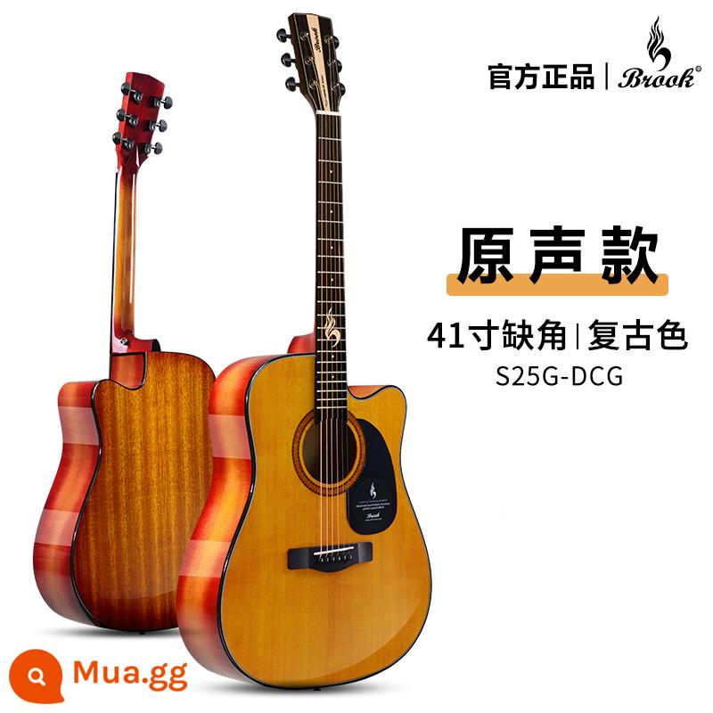 Brook brook guitar V12 ballad người mới bắt đầu chính hãng chính thức hàng đầu cửa hàng hộp điện veneer 36 inch s25 - [Mẫu nâng cấp S25 sáng] Notch góc 41 inch màu retro