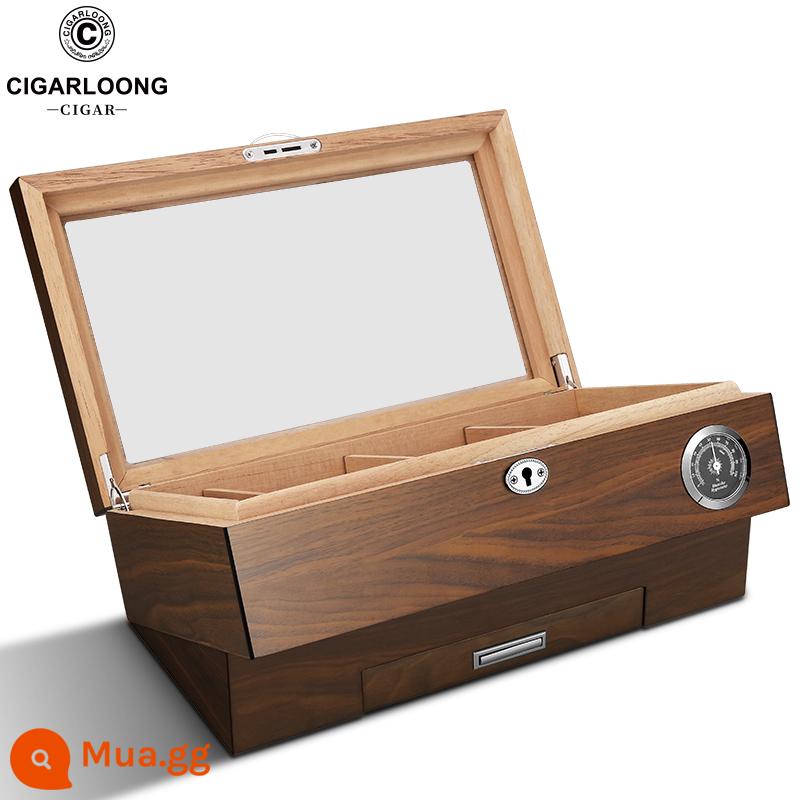 CIGARLOONG Xì gà Humidor Xì gà Humidor Cồn Gỗ tuyết tùng Piano Sơn mài Hộp đựng thuốc lá Skylight trong suốt - Giếng trời bằng gỗ đàn hương đen trong suốt cao, khoảng 50 miếng