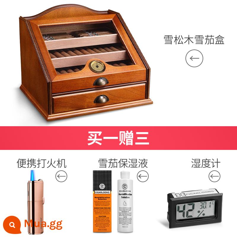 CIGARLOONG Xì gà Humidor Xì gà Humidor Cồn Gỗ tuyết tùng Piano Sơn mài Hộp đựng thuốc lá Skylight trong suốt - Bộ vân gỗ cẩm lai cổ điển (khoảng 100 miếng) Khoảng 100 miếng