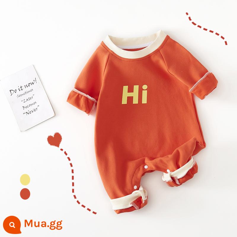 Bộ áo liền quần cho bé mùa xuân và mùa thu mới cotton dài tay nam và nữ quần áo trẻ em chữ cái dễ thương áo liền quần đi chơi quần áo leo núi - Quả cam