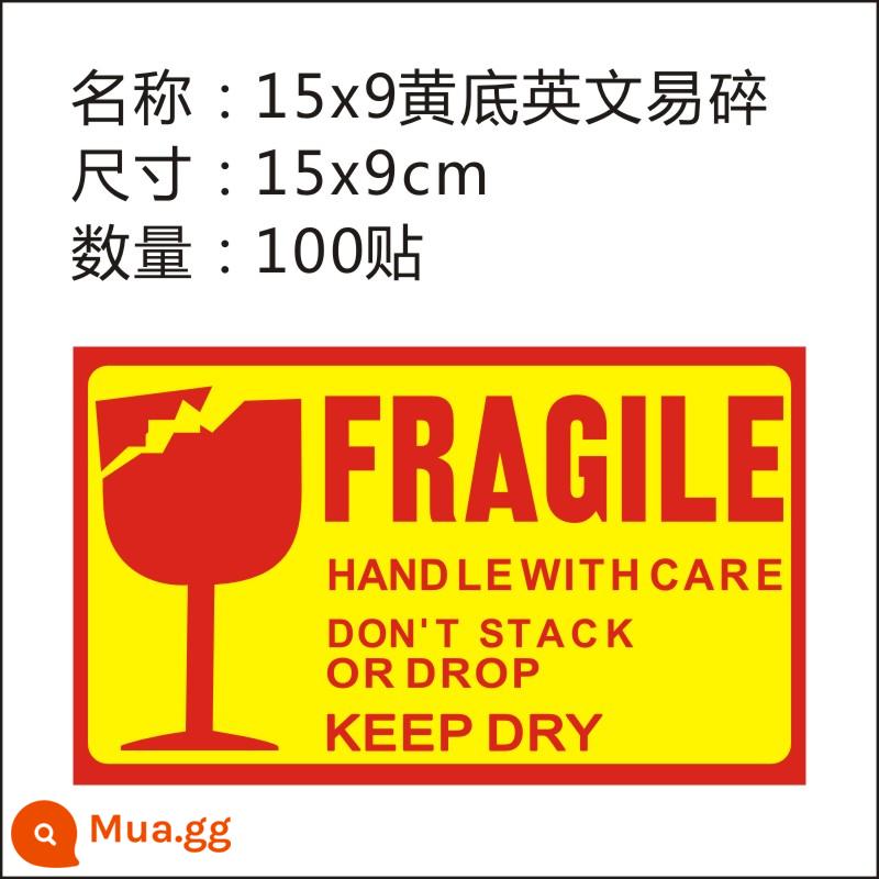 Nhãn dán dễ vỡ thể hiện nhãn cảnh báo dễ vỡ nhãn dán theo yêu cầu không ép cẩn thận - 15x9 nền vàng tiếng anh dễ vỡ 1 trăm miếng dán