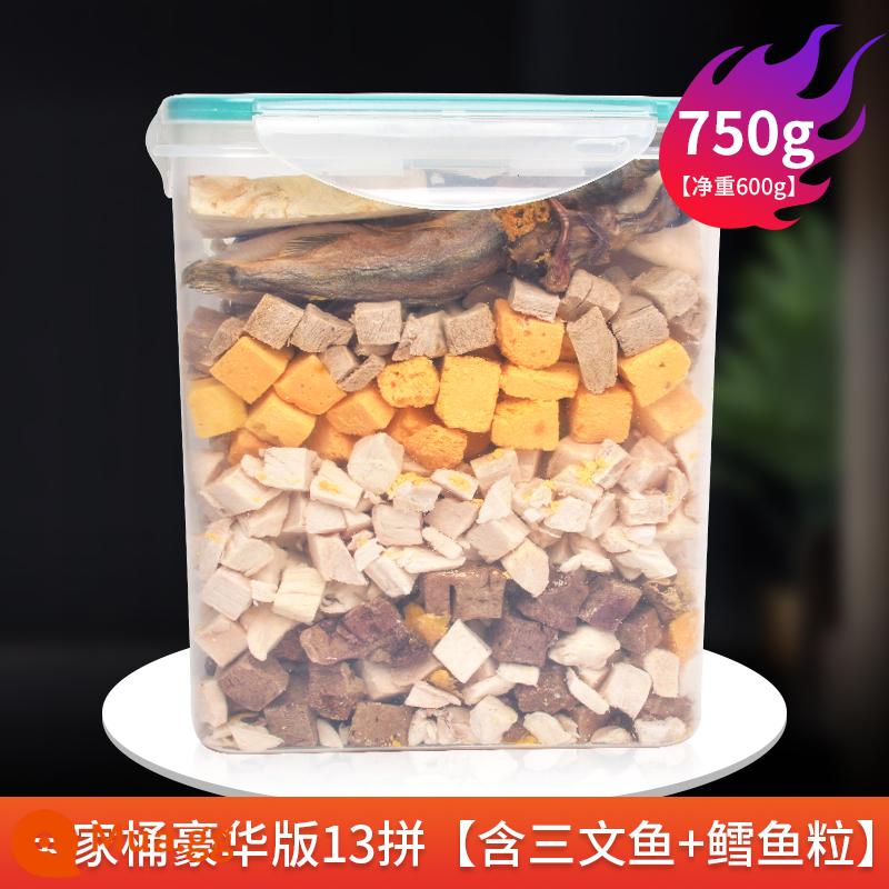 Gà khô đông lạnh 750g Cat Snacks chất béo dinh dưỡng, phô mai, chó cưng vào mèo con, ức gà, xô gia đình - Phiên bản thùng cao cấp gồm 13 miếng gồm gói 750g (gồm cá hồi + cá tuyết viên)