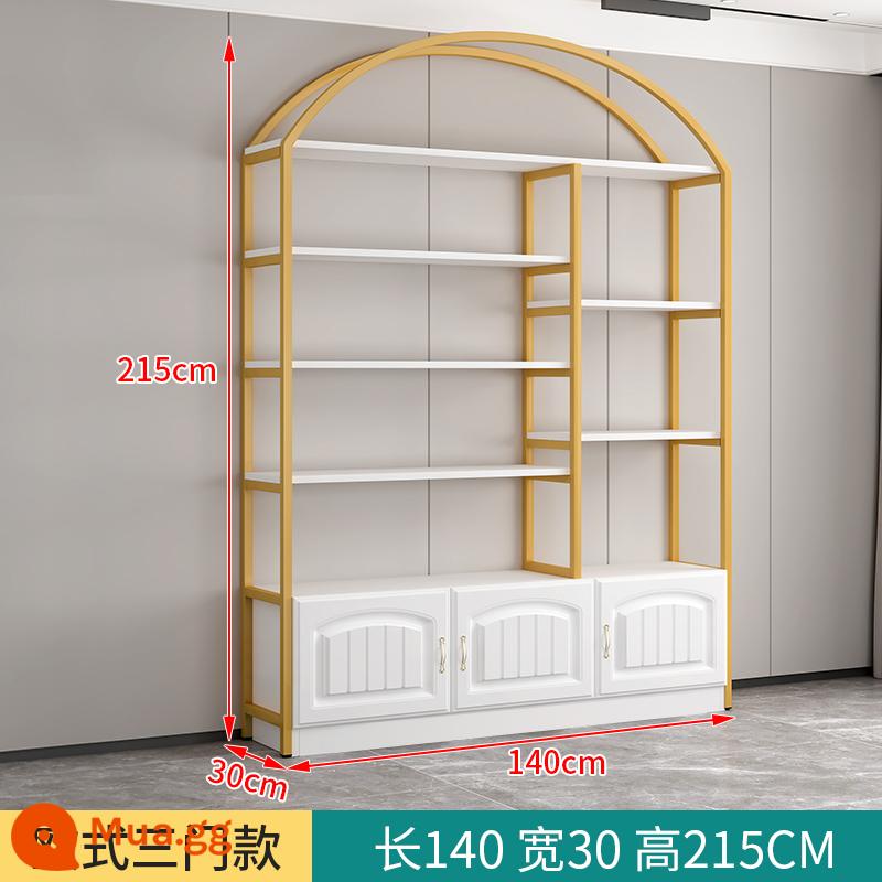 Tủ trưng bày mỹ phẩm thẩm mỹ viện giá trưng bày shop tủ trưng bày sản phẩm phụ shop mẹ bé kệ nhiều tầng - Loại A khung vàng 140*30*215 + bảng trắng [Cửa phong cách Châu Âu]