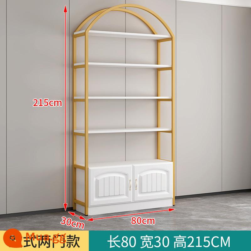 Tủ trưng bày mỹ phẩm thẩm mỹ viện giá trưng bày shop tủ trưng bày sản phẩm phụ shop mẹ bé kệ nhiều tầng - Loại A khung vàng 80*30*215 + bảng trắng [Cửa phong cách Châu Âu]