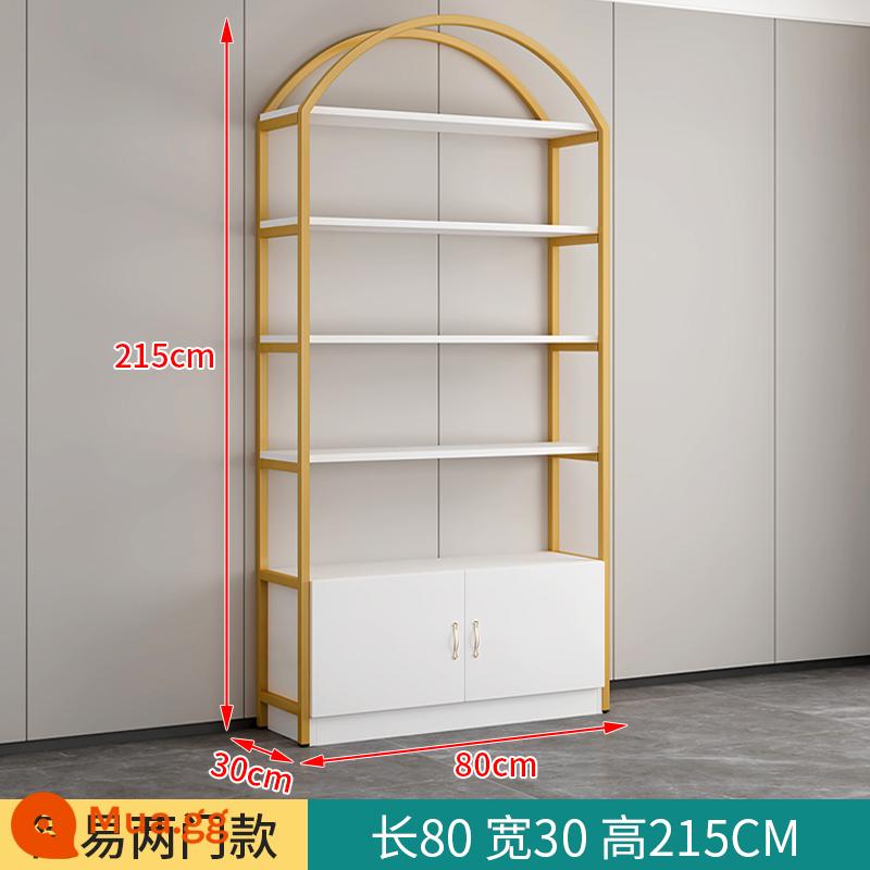 Tủ trưng bày mỹ phẩm thẩm mỹ viện giá trưng bày shop tủ trưng bày sản phẩm phụ shop mẹ bé kệ nhiều tầng - Loại A khung vàng 80*30*215 + bảng trắng [cửa phẳng]