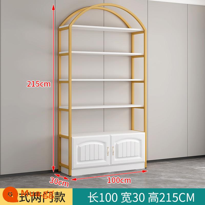 Tủ trưng bày mỹ phẩm thẩm mỹ viện giá trưng bày shop tủ trưng bày sản phẩm phụ shop mẹ bé kệ nhiều tầng - Loại A 100*30*215 khung vàng + bảng trắng [Cửa phong cách Châu Âu]