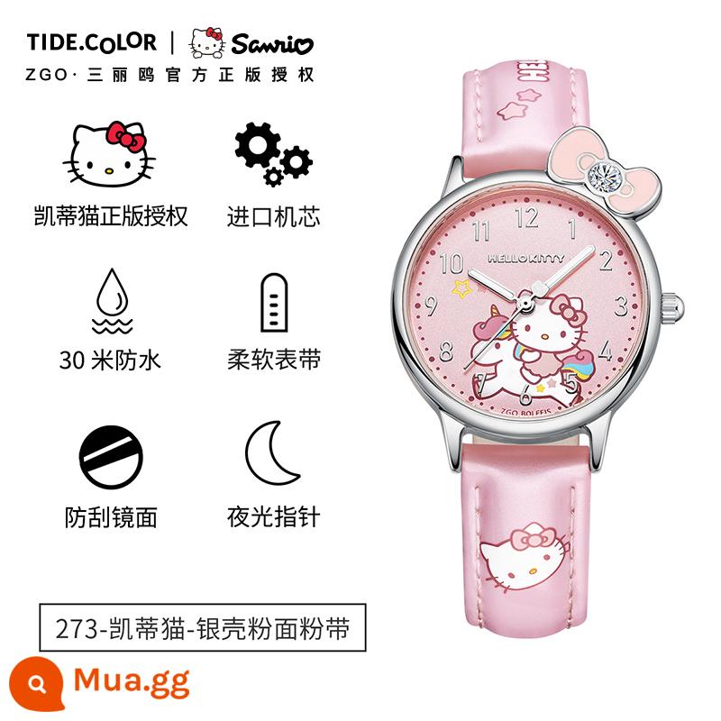 Tidecolor doanh Sanrio quế đồng hồ chó nữ chó tai to chó nguyệt quế học sinh chống thấm nước dạ quang nữ mẫu - Sanrio chính hãng-273 dây lưng hồng vỏ bạc Xin chào