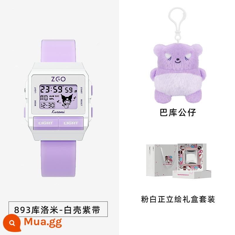 Tidecolor doanh Sanrio Kulomi đồng hồ nữ mẫu Nữ học sinh cấp 2 Đồng hồ điện tử trường trung học cơ sở Kulomi - [Hộp quà màu hồng và trắng] Thắt lưng Kuromi-Tím + Búp bê Baku