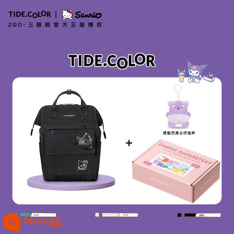 Tidecolor chung Sanrio quế chó bé gái ba lô học sinh trung học cơ sở cặp đi học đeo vai nữ - Kuromi [Phiên bản lớn màu đen sẫm + Hình Baku]