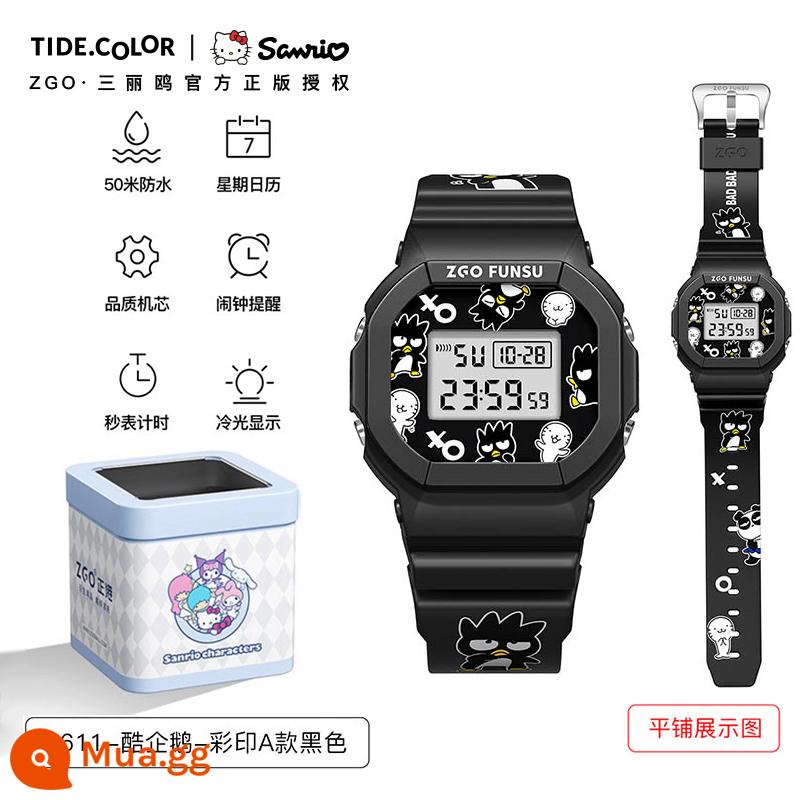 Tidecolor khớp Hello Watch đồng hồ nữ trung học cơ sở - [Chính Hãng] Chim Cánh Cụt In Màu 8611 Màu Đen-Cool