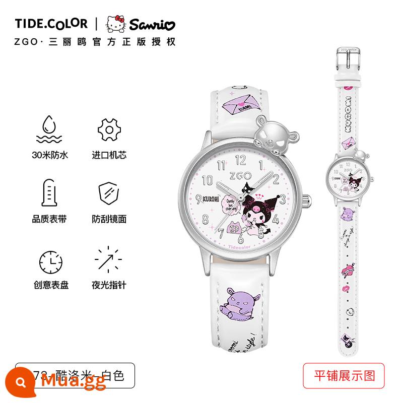 Tidecolor doanh Sanrio quế đồng hồ chó nữ chó tai to chó nguyệt quế học sinh chống thấm nước dạ quang nữ mẫu - Sanrio Chính Hãng-273 Coolomi-Trắng