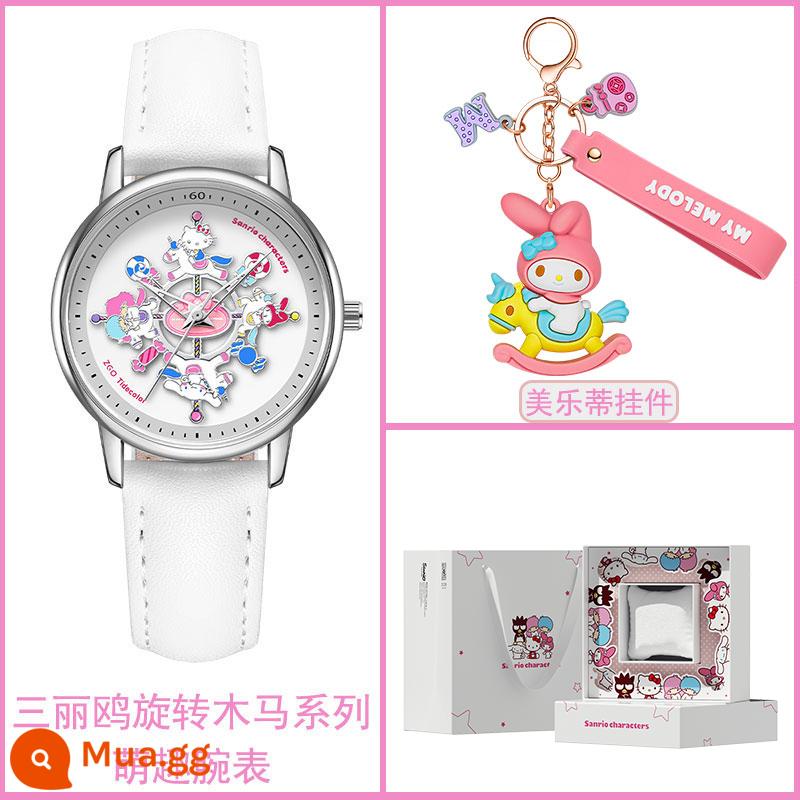 [Hàng Chính Hãng Sanrio] Đồng Hồ Carousel Nữ Học Sinh Trung Học Cơ Sở Niche Girls Concept Đồng Hồ Thạch Anh - Thắt lưng trắng + Mặt dây chuyền giai điệu [hộp quà màu hồng và trắng]