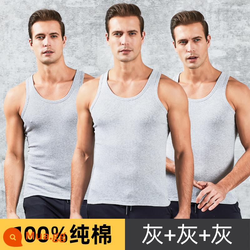 Nanjiren cotton nguyên chất áo vest nam thể dục thể thao không tay vượt rào trung niên và người cao tuổi cotton rộng mặc bên trong áo lót - Xám Xám Xám [3 mặt hàng]