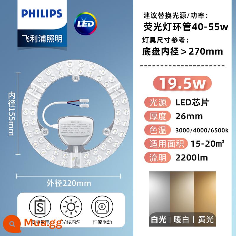 Philips Đèn Trần LED Bấc Hút Từ Vòng Lõi Thay Thế Dải Đèn Phòng Ngủ Đèn LED Bảng Đèn Đĩa Vòng Đèn Ống - [Tròn] 19,5w [Ánh sáng ba tông màu] Đường kính 22cm