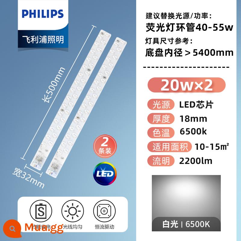 Philips Đèn Trần LED Bấc Hút Từ Vòng Lõi Thay Thế Dải Đèn Phòng Ngủ Đèn LED Bảng Đèn Đĩa Vòng Đèn Ống - [Dải] [2 gói] Đơn 20w [Đèn highlight trắng] Dài 50cm