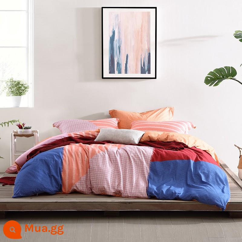 Mengjie Nhà Dệt Cotton Nguyên Chất Chải In Bộ 4 Bộ Trẻ Em Bộ Chăn Ga Giường Bộ Đồ Giường Cao Cấp - Bộ bốn món in bằng vải cotton nguyên chất: Cadman