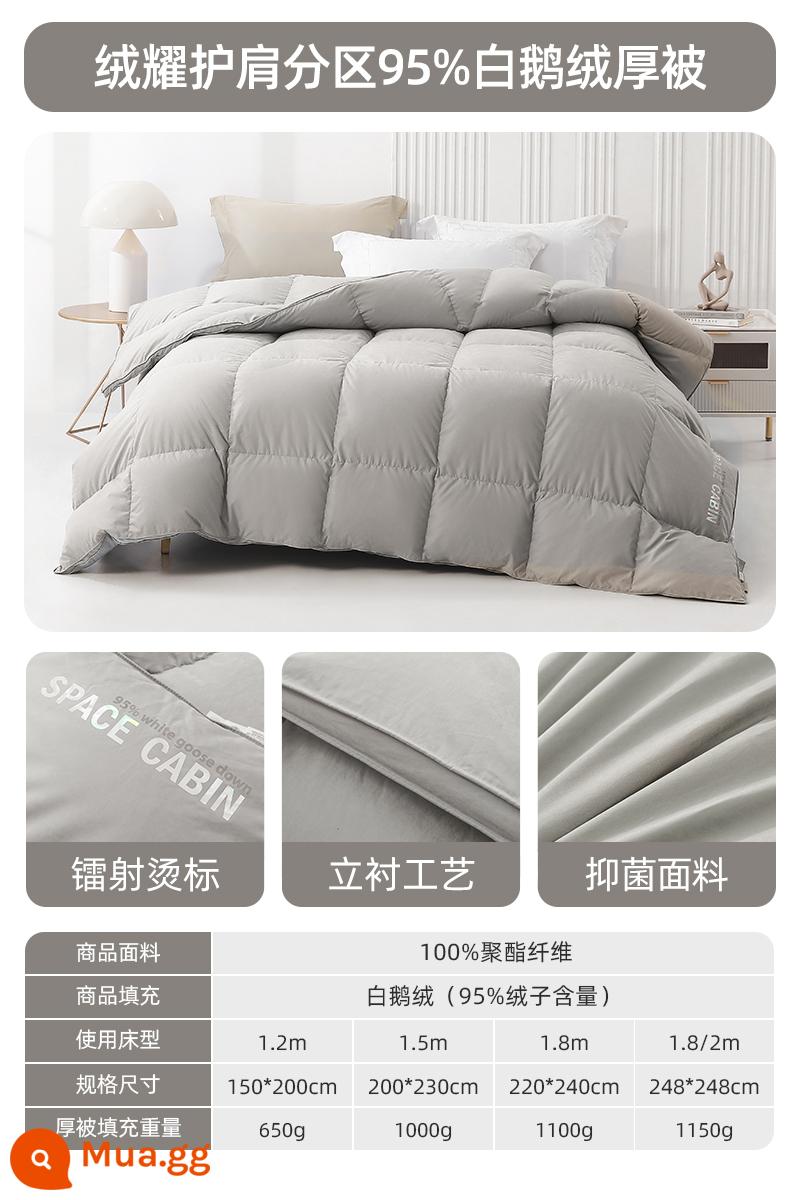 Mengjie Space Down Quilt 95 chăn bông ngỗng trắng chăn mùa đông dày dặn và ấm áp ký túc xá sinh viên lõi chăn máy lạnh đơn và đôi - Chăn bông dày mùa đông [Vải im lặng kháng khuẩn loại A + lông ngỗng trắng 95% + cắt vát 45 °] vách ngăn đệm vai chăn lông ngỗng trắng: màu xám cuối cùng