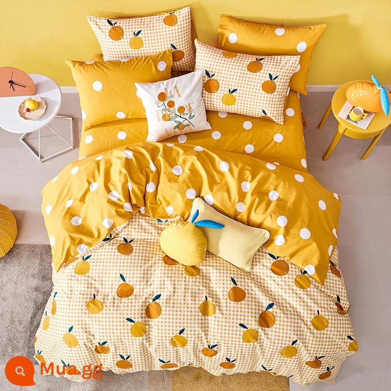 Mengjie Nhà Dệt Soái Hạm Store Cotton Nguyên Chất 3 Hoặc 4 Bộ Ngọt Ngào Và Ấm Áp Bộ Ga Giường Cotton Vỏ Chăn Ga Gối Mùa Xuân - Cam tươi C