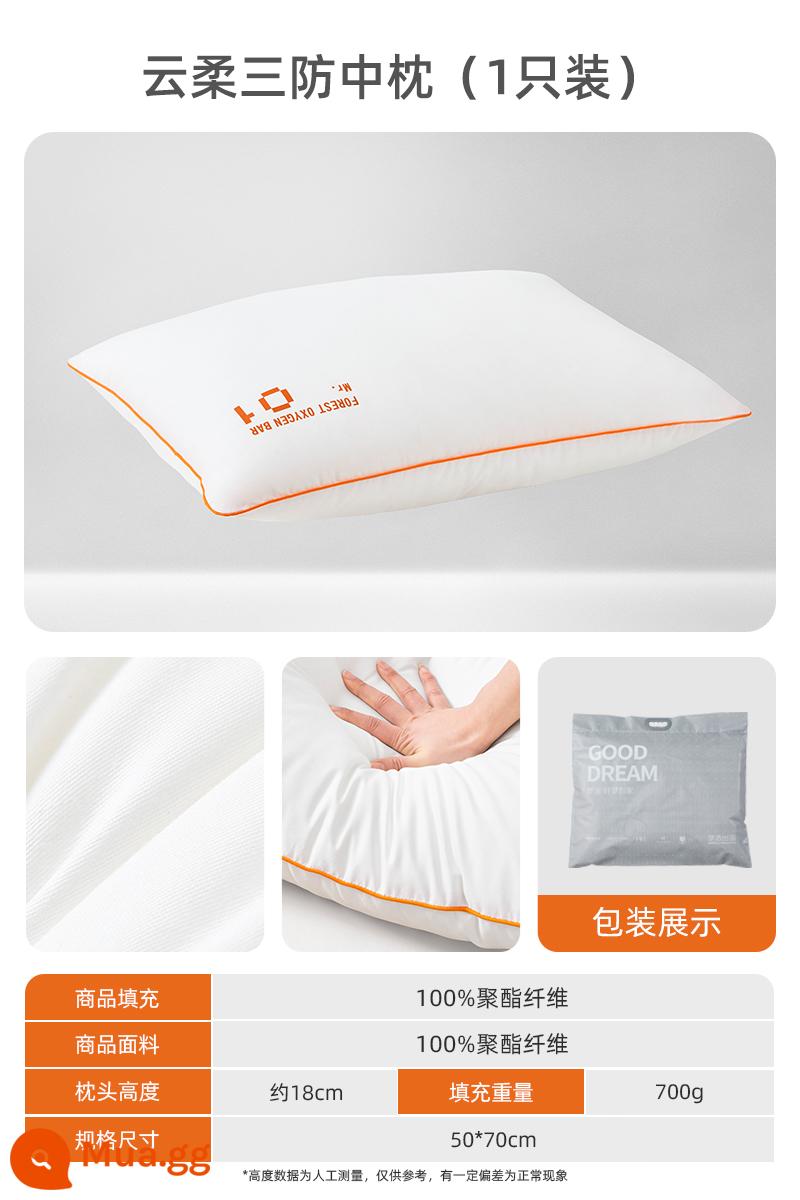 Mengjie Home Dệt Cotton Nguyên Chất Thấp Trung Cao Gối Bảo Vệ Cổ Giúp Gối Ngủ Kháng Khuẩn Chống Sâu Kí Túc Xá Sinh Viên Đặc Biệt - [Gối vừa + chống thấm nước và chống dầu nâng cấp] Gối ba lớp Yunrou (cao khoảng 18cm)