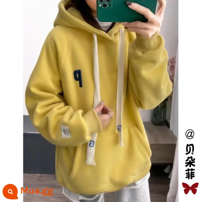 Sơn Đông Jimo Nỉ Hoodie Nữ Mùa Đông Áo Khoác Oversize Nhỏ Người Đàn Ông 2023 Đầu Mùa Xuân Mới Hàng Đầu - màu vàng