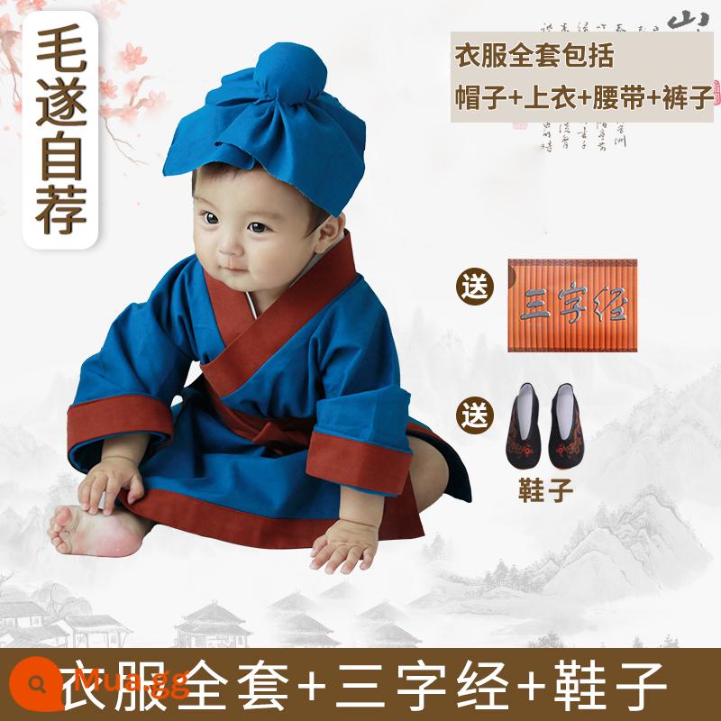 Trẻ Em Hanfu Bé Trai Nhà Sư Nhỏ Quần Áo Bé Ảnh Bé Trang Phục Sách Cậu Bé Chăn Cừu Shop Nhỏ Hai Hiệu Suất Quần Áo - Mẫu + giày tự giới thiệu sẽ tặng bạn Kinh Tam Tự